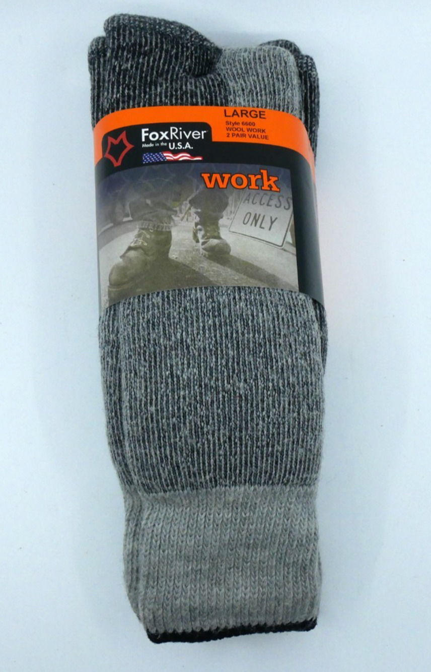 Fox River Wool Work Boot Sock Style 6600 socks 2 Pairs Winter Grey Sz Large